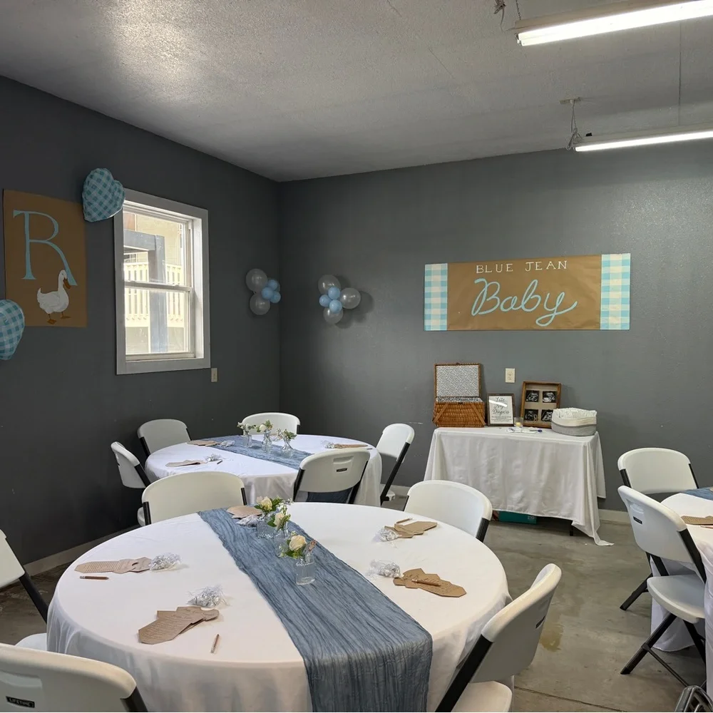 Blue Jean Baby Gingham Hand Painted Blue and White Baby Shower Banner/Sign